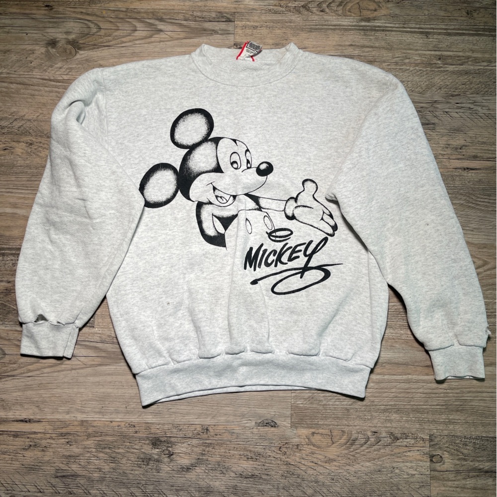 Vintage Mickey Mouse Disney Design Large Gray Sweatshirt Sweater USA Made